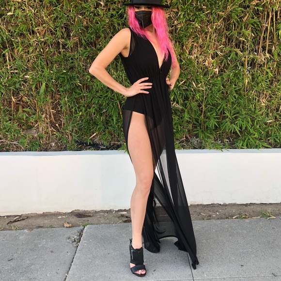 Goddess High Split Hem Maxi Dress Bodysuit - Picture 4 of 7